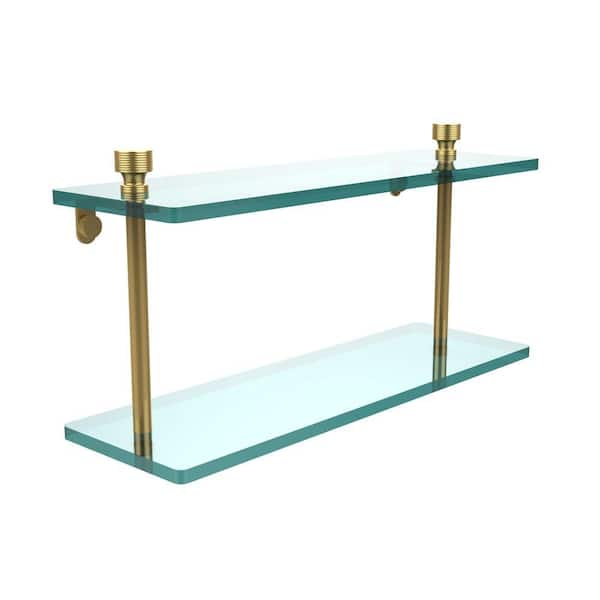 Allied Brass Foxtrot 16 in. L x 8 in. H x 5 in. W 2-Tier Clear Glass Bathroom Shelf in Polished Brass