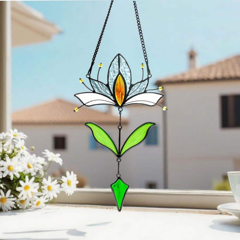 Green Lotus Flower Gifts Stained Glass Art Glass Window HDFGD1NDBJ
