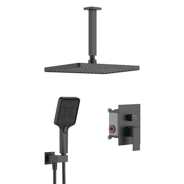 Unbranded Single Handle 4-Spray Patterns 2 Showerheads Shower Faucet Set 1.8 GPM with High Pressure Hand Shower in Matte Black