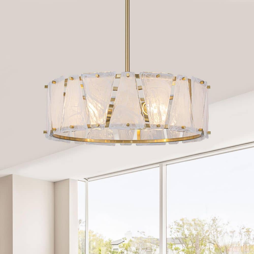 18 in. 4-Light Modern Gold Drum Chandelier with White Cloud Glass for Living Room Dining Room price history on PriceWatchPro