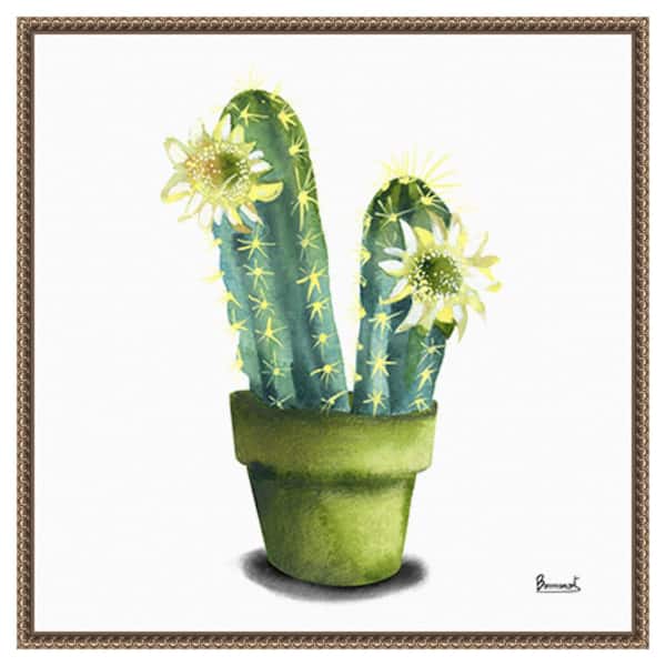 Amanti Art Cactus Flowers II by Bannarot 22 in. W x 22 in. H Canvas Float Frame in Bronze