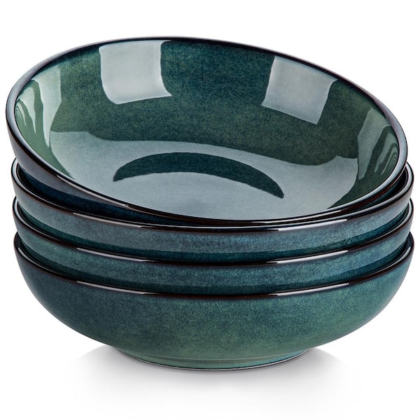 38 fl. oz. Green Stoneware Pasta Bowl Set 8.5 in. Soup Bowl Rice Bowl Bowls Set of 4
