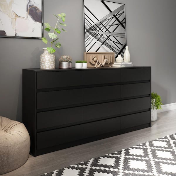 Black 12 Drawers 63 in. W x 32 in. H Wooden Chest of Drawers, Dresser, Storage Cabinet for Bedroom Storage