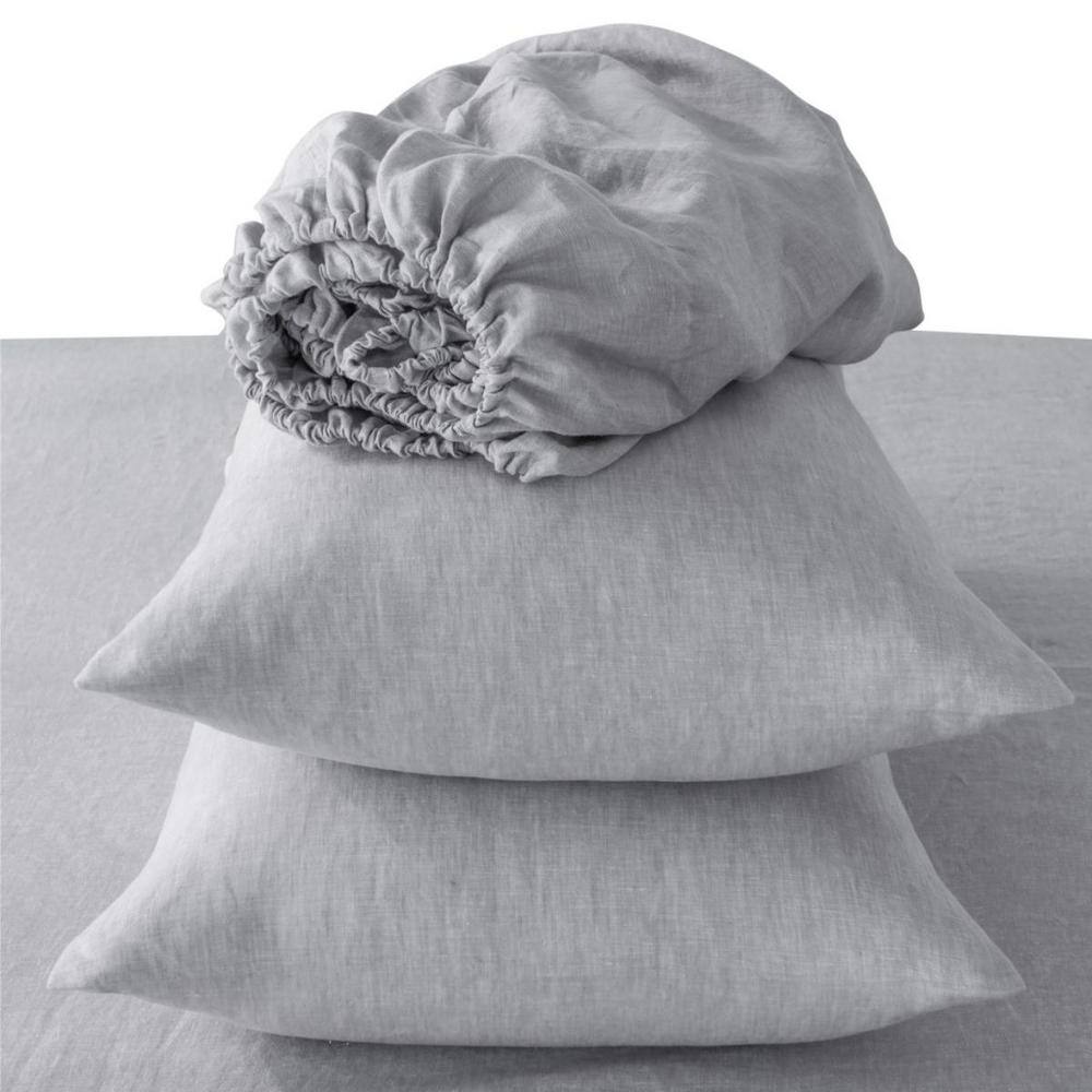 4-Piece White Solid Color Linen King Sheet Set