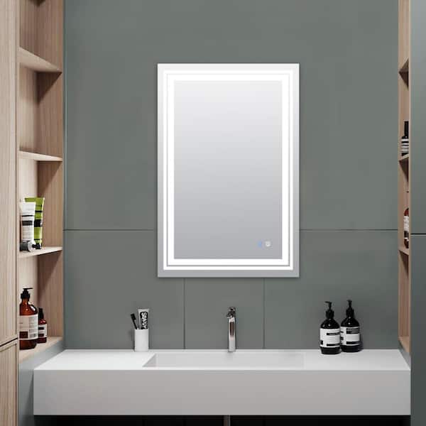 WELLFOR 36 in. W x 24 in. H Large Rectangular Framed Wall Mount Bathroom Vanity Mirror in Black, Triple Color Temperature