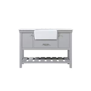 Timeless Home 48 in. W x 22 in. D x 34.13 in. H Single Bathroom Vanity Side Cabinet in Grey with White Marble Top