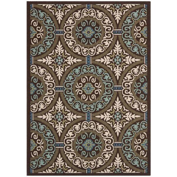 SAFAVIEH Veranda Chocolate/Cream Doormat 3 ft. x 5 ft. Floral Indoor/Outdoor Patio Area Rug