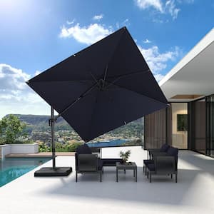 10 ft. Square Cantilever Umbrella Swivel Aluminum Offset 360° Rotation Umbrella in Navy Blue