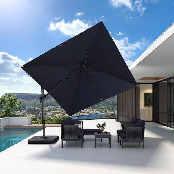 PURPLE LEAF 10 ft. Square Cantilever Umbrella Swivel Aluminum Offset 360° Rotation Umbrella in Navy Blue