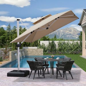9 ft. Square High-Quality Aluminum Cantilever Polyester Outdoor Patio Umbrella with Stand, Beige