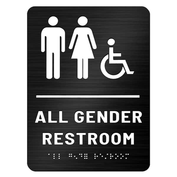 1-Pack 6 x 8 in. Brushed Finish ADA Compliant Braille Unisex Handicap Restroom Sign Modern Raised Icons