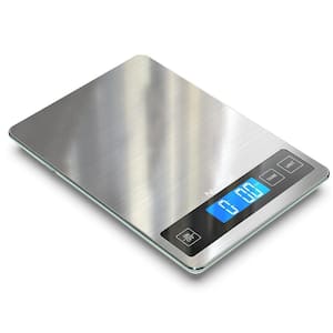 Digital Food Scale Weight Grams and Ounce Precise Graduation, Stainless Steel and Tempered Glass in Ash Silver Finish