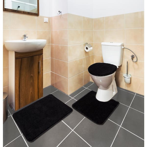 3pcs/set Simple Style Solid Color Toilet Wash Shower Bathmat