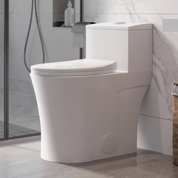 HOROW One-Piece 10 in. Rough-In 0.8/1.28 GPF Dual Flush Elongated Toilet in White, High-Efficiency WaterSense Toilet