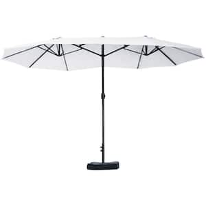 15 ft. Patio Umbrella with Base, Steel Rectangular Outdoor Double Sided Market, Sun Protection and Easy Crank in Beige