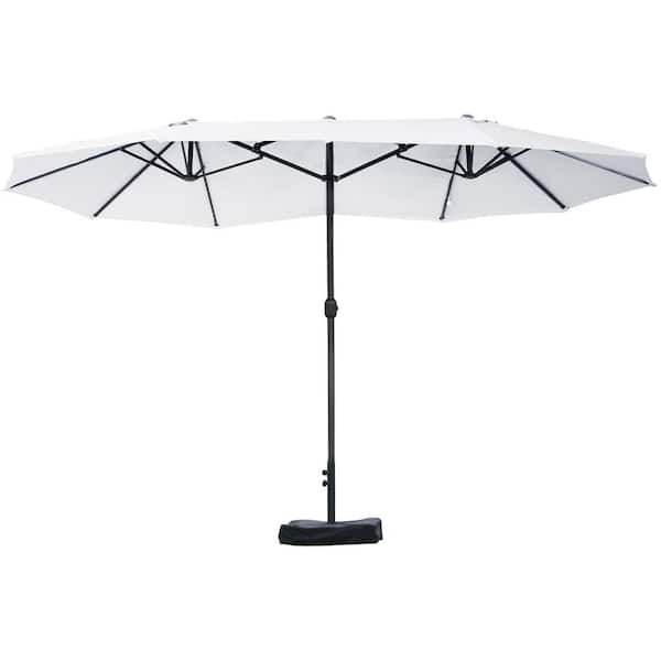 Otryad 15 ft. Patio Umbrella with Base, Steel Rectangular Outdoor Double Sided Market, Sun Protection and Easy Crank in Beige