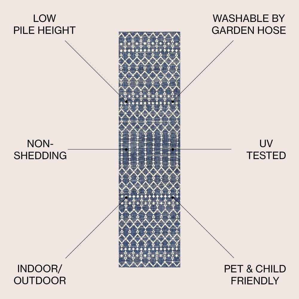 Boho-Chic Moroccan Tribal Navy/Beige Synthetic Area Rug