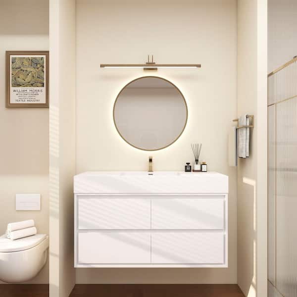 BV Better Vanity Saggie 47 in. W. x 20 in. D x 28 in. H Single Sink Floating Bath Vanity in Gloss White with White Acrylic Top