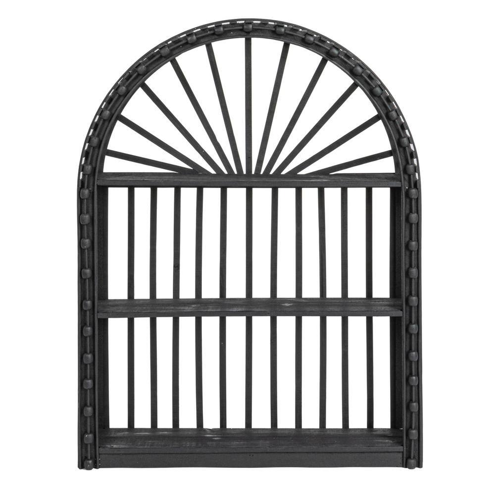Arched Black Bamboo and Wood Wall Shelf with Three Tiers