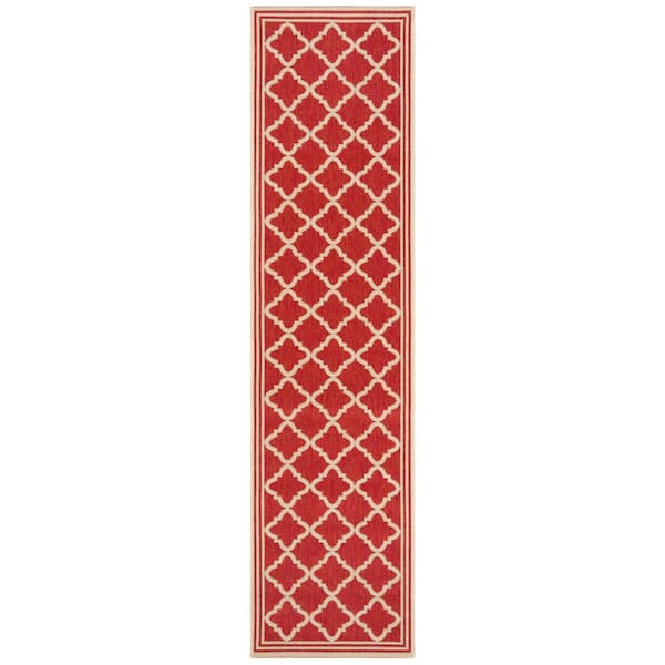 SAFAVIEH Beach House Red/Cream 2 ft. x 8 ft. Trellis Indoor/Outdoor Patio  Runner Rug