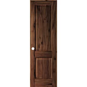 28 in. x 96 in. Knotty Alder 2 Panel Right-Hand Sq. Top V-Groove Red Mahogany Stain Wood Single Prehung Interior Door