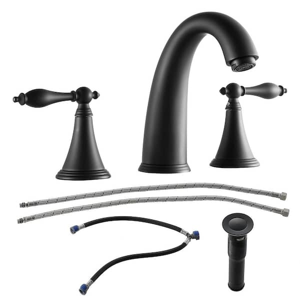 Widespread Bathroom Faucet 2 Handle Single Hole Bathroom Sink Faucet with Pop Up Drain and 2 Water Supply Lines in Black