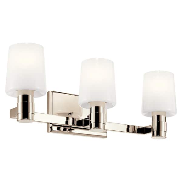 Adani 24 in. 3-Light Polished Nickel Soft Modern Bathroom Vanity Light with Opal Glass