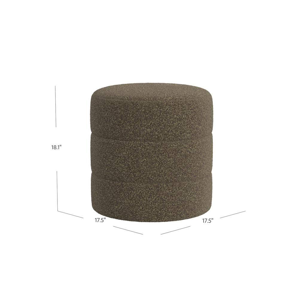 Dark Brown Boucle Round Accent Ottoman