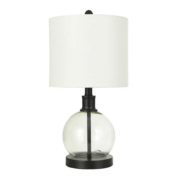 StyleCraft 21 in. Black, Clear, Off White Table Lamp with Off White Linen Shade