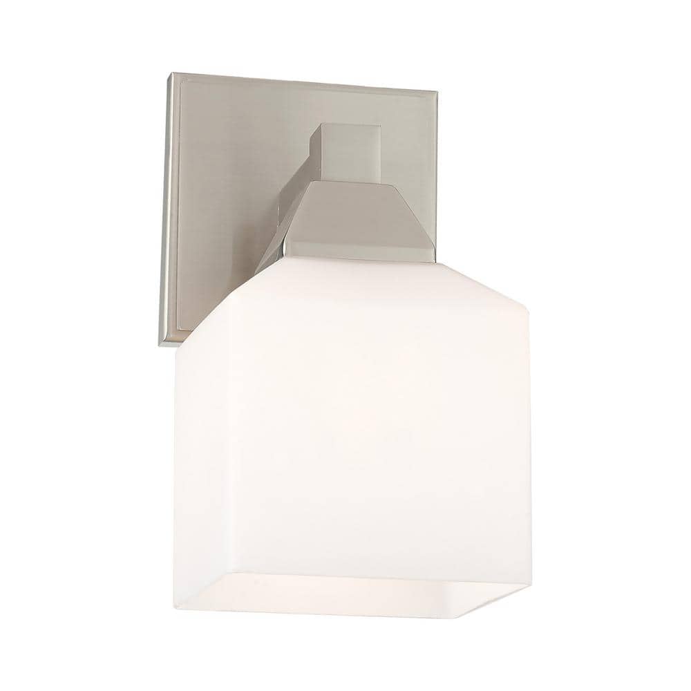 Aragon Satin Opal White Glass 1-Light Sconce in Brushed Nickel