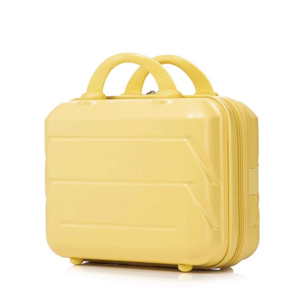 2-Piece Yellow Waterproof ABS Plastic Hardside Spinner Luggage Set with 14-Inch Cosmetic Case and Combination Lock
