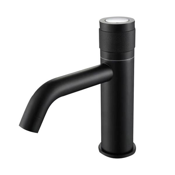 WELLFOR Single Hole Single-Handle Press on Bathroom Faucet with Supply Line in Matte Black