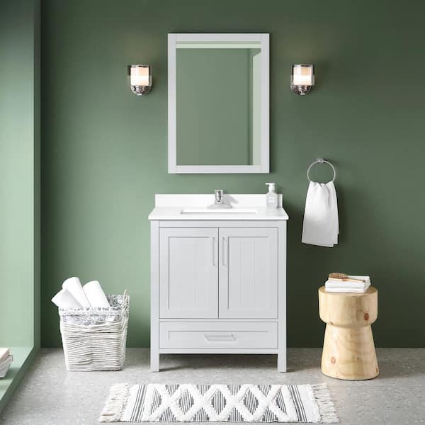 OVE Decors Kansas 30 in. W x 19 in. D x 34 in. H Single Sink Bath Vanity in Dove Gray with White Engineered Stone Top