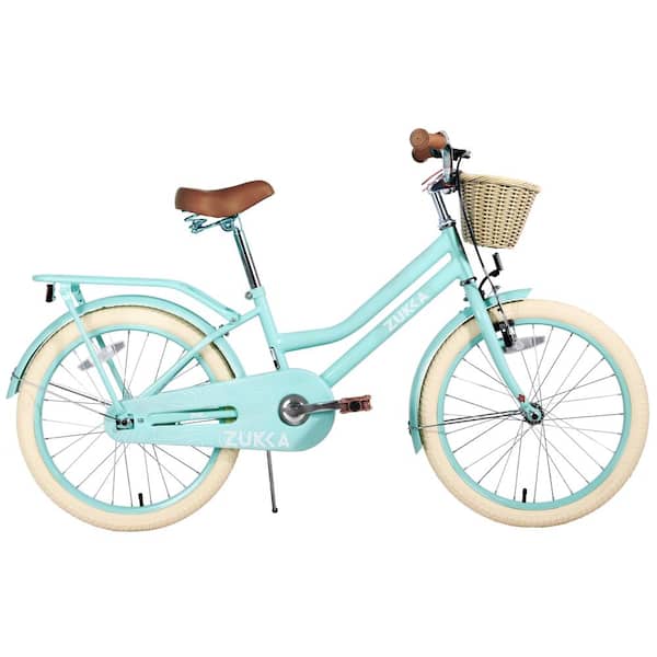 20 Inch Mint Green Carbon Steel Frame Bicycle with Basket for Girls 7-10 Years Old for Garden Outdoor