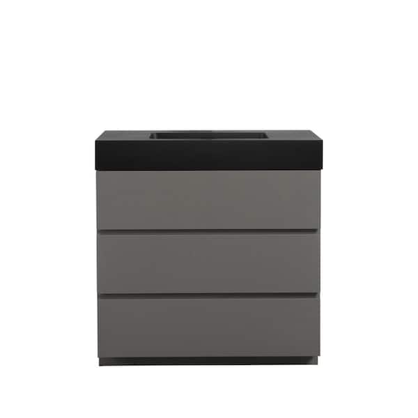 FORCLOVER 36 in. W x 18.1 in. D x 37 in. H Freestanding Bath Vanity in Gray with Black Engineered Stone Top