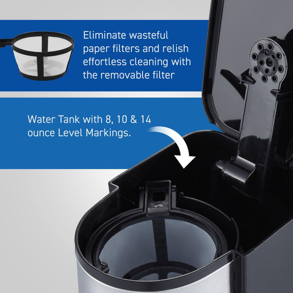 Elite Black 12-Ounce Personal Coffee Maker with Stainless Steel Travel Mug