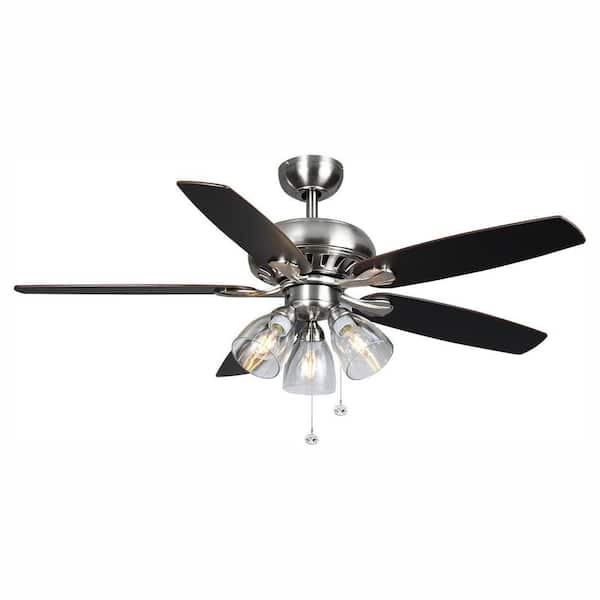 Hampton Bay Rockport 52 In Indoor Led Brushed Nickel Ceiling Fan With Light Kit Downrod And 5 Reversible Blades 91850 The Home Depot - Do Hampton Bay Ceiling Fans Have A Lifetime Warranty