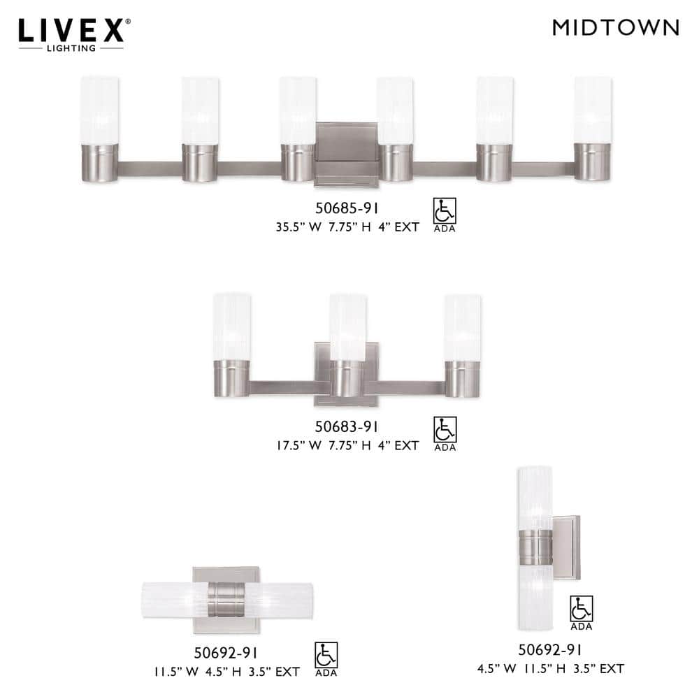 Midtown Brushed Nickel 6-Light Vanity with Clear Fluted Glass
