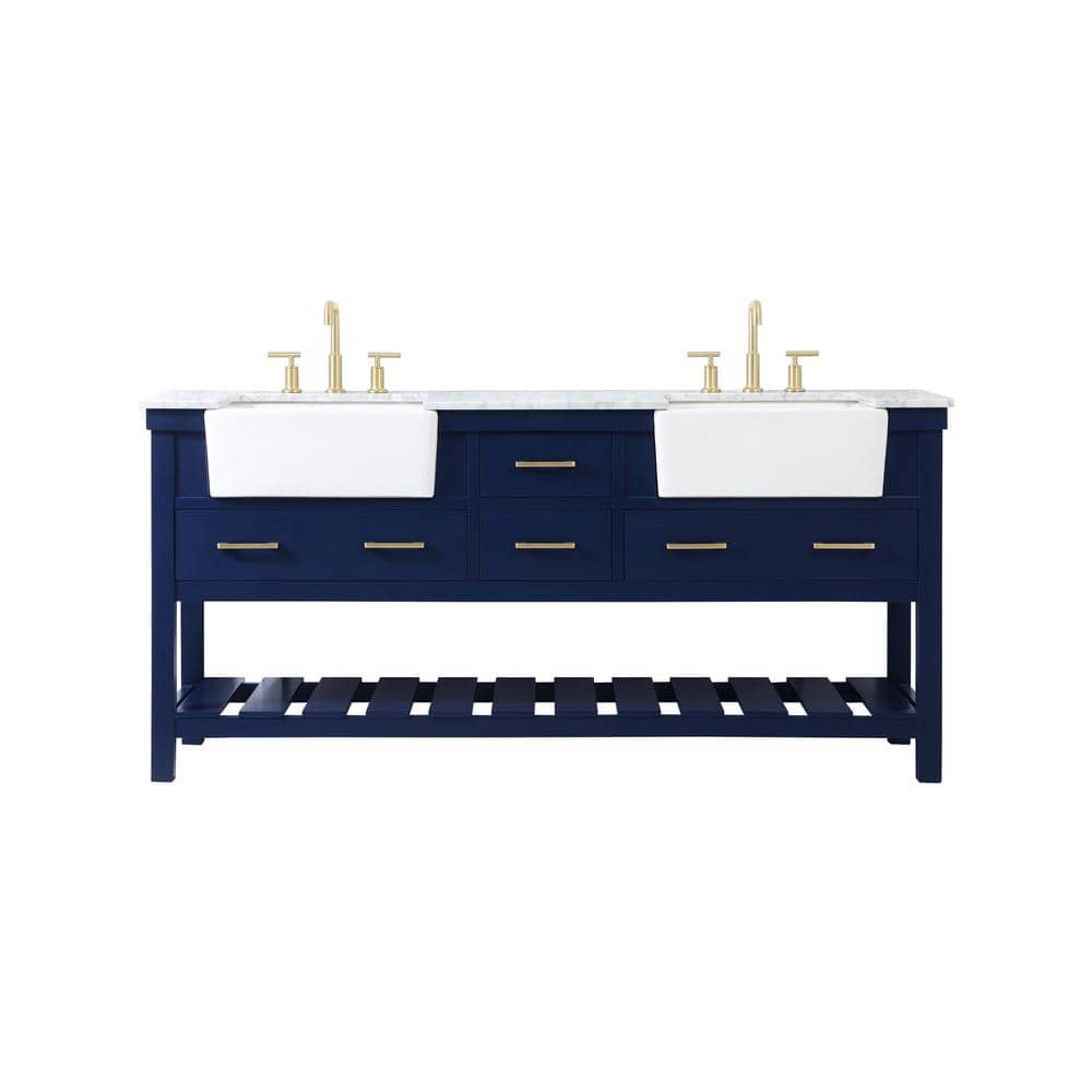 Simply Living 72 in. W x 22 in. D x 34.125 in. H Bath Vanity in Blue with C