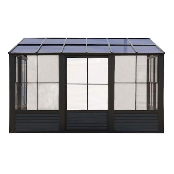 Florence-Wall Mounted Solarium 10 ft. x 12 ft. Polycarbonate Roof in Black