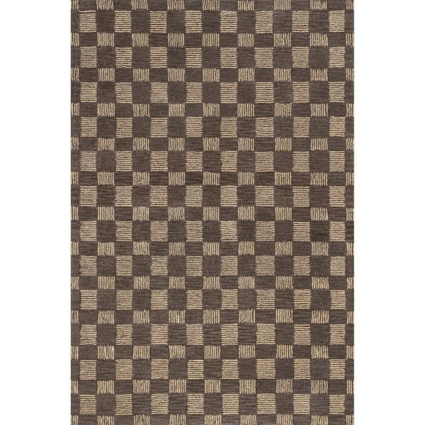 RUGS USA Quince Checkered Wool Grey 4 ft. x 6 ft. Indoor/Outdoor Patio Rug
