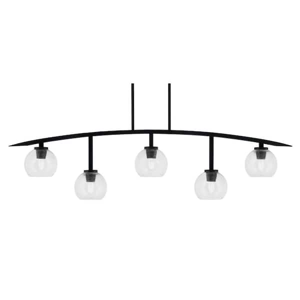 Unbranded Siena 5-Light Matte Black Billiard-Light with Clear Bubble Glass Shades