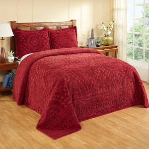 Rio 2-Piece 100% Cotton Tufted Burgundy Twin Floral Design Bedspread Set