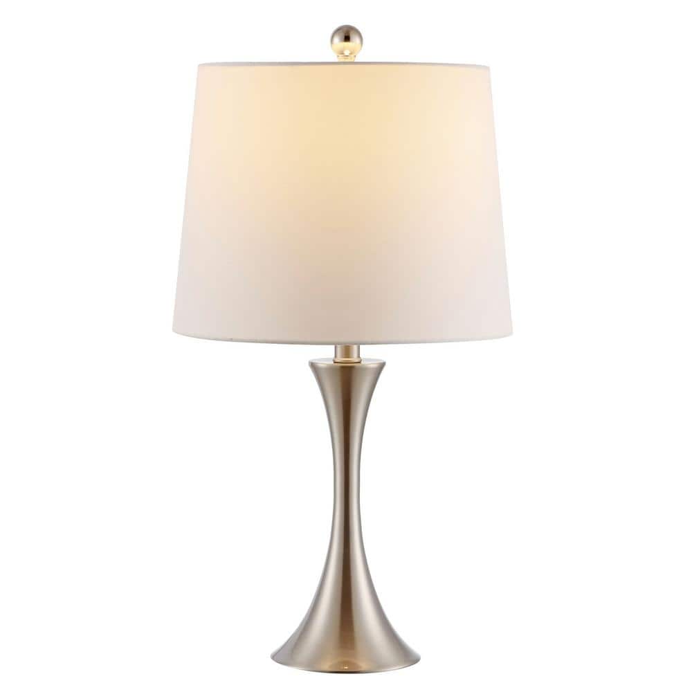 Benita 24-inch Nickel Iron Table Lamp with White Drum Shade