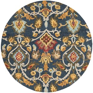 Blossom Navy/Multi Doormat 3 ft. x 3 ft. Geometric Floral Round Area Rug