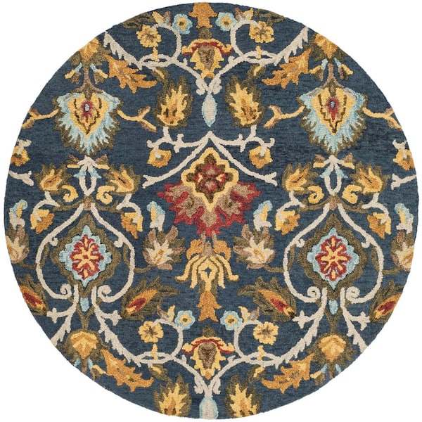 SAFAVIEH Blossom Navy/Multi 4 ft. x 4 ft. Round Floral Area Rug