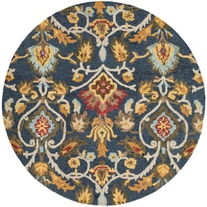 Blossom Navy/Multi 9 ft. x 9 ft. Geometric Floral Round Area Rug