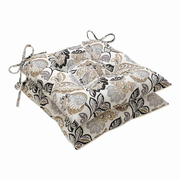 Pillow Perfect Floral 19 in. x 18.5 in. Outdoor Dining Chair Cushion in Black/Tan/Grey (Set of 2)