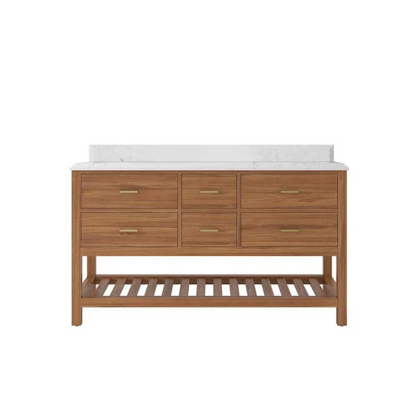 Willow Collections Parker Teak 60 in. W x 22 in. D x 36 in. H Double Sink Bath Vanity in Golden Teak with 1.5 in. Empira Qt. Top