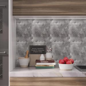 Hexagons Brushed Aluminum Mosaic 11.5 in. x 11.3 in. Metal Peel and Stick Tile (7.22 sq. ft./8-Pack)